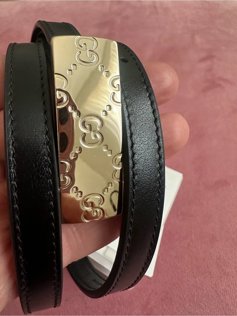 GUCCI Plutone Black Leather Belt 80